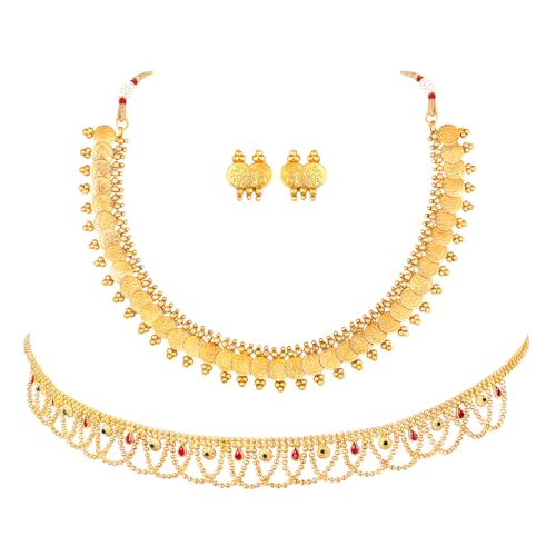 Image of Peora Gold Plated Bridal Jewellery Set with Kamarband Gift for Women Indian Traditional Ethnic Wedding