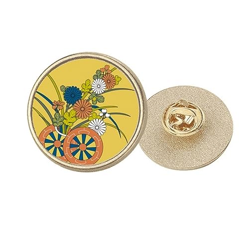 Broche ronde en métal doré fleur d'automne japonaise M