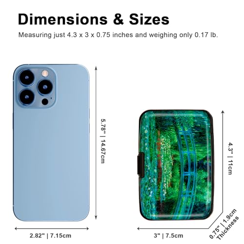 Image of Credit Card Holder Small RFID Blocking Wallet Business Metal Slim Mini Aluminum Hard Case for Women Men, Japanese Bridge and Water Lily Pond, small, Minimalist, Compact, American