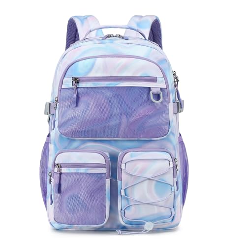 Image of Lohol Multi-Pocket Backpack for School College Travel, Heavy Duty Big Bookbag with 15.6 inch Laptop Compartment (Purple Galaxy