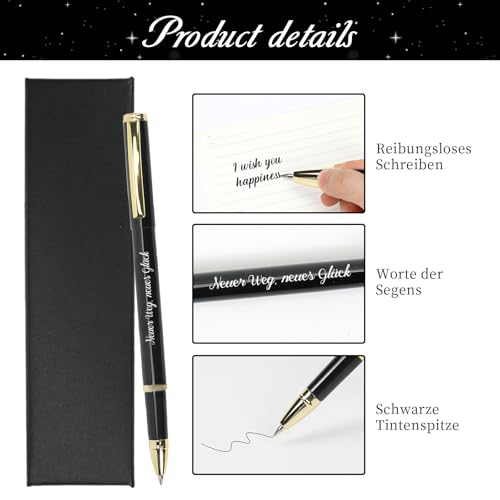 MorLuks Neuer Weg Neues Glück, Kugelschreiber mit Gravur + Abschiedskarte Kollegen + Geschenkbox, Abschiedsgeschenk Kollegen für Jobwechsel Rente Ruhestand Neuer Job Mutmacher