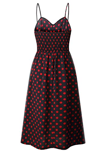 Image of YMING Womens Summer Spaghetti Strap Dresses Button Down Floral Sundress High Waist Swing Midi Dress with Pockets