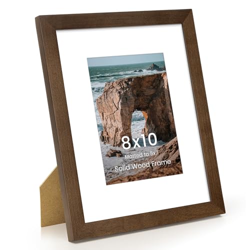 8x10インチの写真フレーム、ウォールナット無垢材8インチx10インチのフォトフレーム、直角8x10インチの写真フレーム、マット5x7、8x10インチのHD強化ガラス、縦または横の壁掛け、1パック