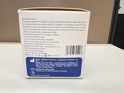 Naton Pack von 50 medizinische Einwegmasken - 3-Lagen blaue chirurgische Masken EN 14683, Typ IIR, CE-zertifiziert, Mund-Nasen-Maske