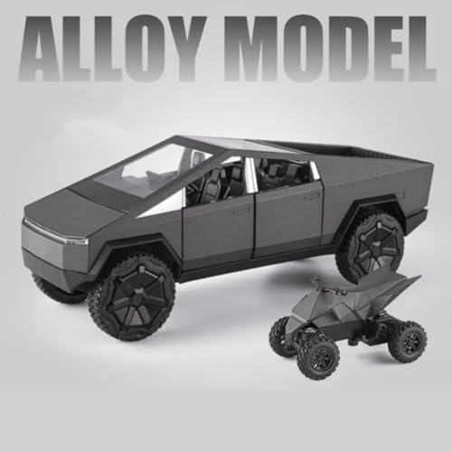 Image of Tesla Cyber Truck with Motorcycle 1:32 Model Car Alloy Metal Pull Back Die-cast Car Metal Toy car with Openable Doors & Light Music Best Gifts Toys Kids【Colors as Per Stock】