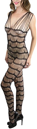 Image of ToBeInStyle Women's Bodystocking Crotchless Peek-A-Boo Fishnet Lace Bodysuit