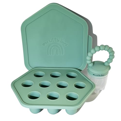 Wee Little Ones Premium Silicone Baby Fruit Feeder Pacifier – Includes Freezer Tray and Popsicle Molds for Teething Relief. Safe Infant Self-Feeding Baby Food Feeder. Perfect for Young Ones!