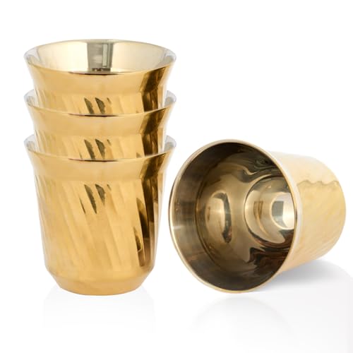 DECOLUSH 75mL (2.5 Ounce) Stainless Steel Espresso Cups - 4 Pack Double Wall Insulated Cups Demitasse Cups Coffee Cup For Drinking, Drinking Coffee, Drinking Beverages(Golden Ripple)