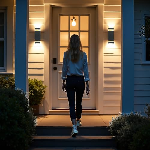 Image of 2 Pack Motion Sensor Outdoor Lights, Dusk to Dawn Waterproof Wall Sconce with GU10 LED Bulbs, Black Aluminum Up & Down Porch Light Fixtures for House Garden Garage,ETL Listed