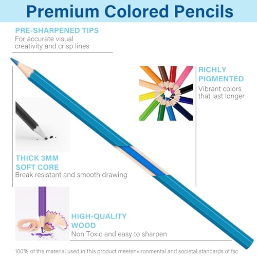 V-Opitos 48 Pack Colored Pencils Set - Pre-sharpened Art Supplies