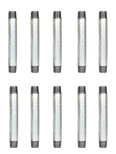 CMI Inc 1/2" X 6" 10 Pack Industrial Galvanized Steel Pipe Nipple, Pipe Connector For Vintage DIY Furniture Home Pipe Decor,1/2 Inch Galvanized Threaded Pipes and Pipe Fittings (1/2" X 6")