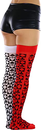 Image of ToBeInStyle Women's Harlequin Jester Thigh High Stockings Playing Card Checkered Opaque Halloween Costume Hosiery