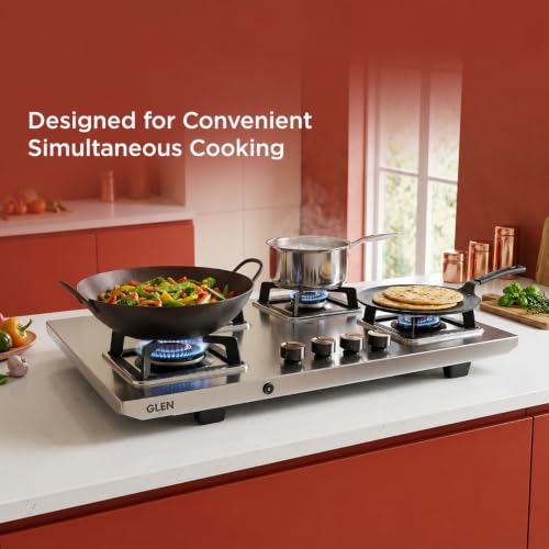 Image of Glen Ultra Tuff LPG Gas Stove 4 Burner Stainless Steel | 10 Year warranty on Burners and Gas Valve | 1 Jumbo Forged Brass Burner | Auto Ignition | 360 Revolving Brass Nozzle | 1054UTTNDTSSAI