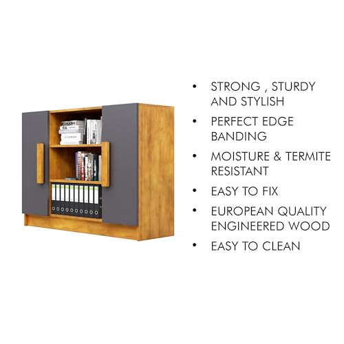 Image of Bniture Engineered Wood Storage Cabinet with 3 Shelf and 2 Door | Book Shelf Wooden Bookshelf for Home | Multipurpose Storage Organizer for Living Room, Hallway & Office | Giant Wood & Slate Grey