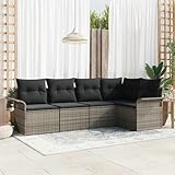 QJBSAVVA Garten-Sofa-Set 5-Sitzer Modulares Outdoor Lounge Set Grau Poly Rattan Gartenmöbel Balkonmöbel mit Stauraum wetterbeständige Kissen platzsparend für Terrasse Garten Balkon