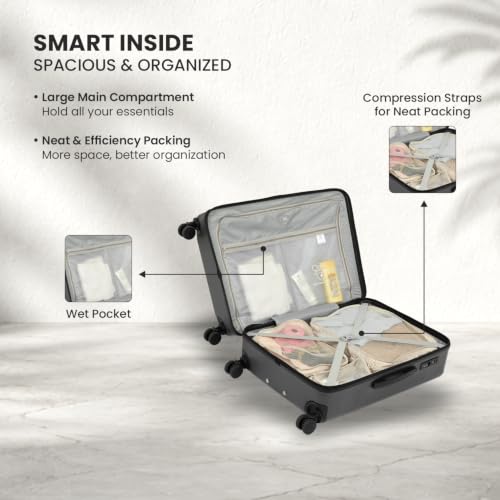 Image of SWISS MILITARY Pascal Hard Trolley Luggage Set of 2 (Cabin 55CM, Medium 68CM) PC Suitcases Anti-Theft Zippers with 3-Dial Combination Lock, 360 Spinner Wheel, Wet Pocket & Aluminium Handle Grey