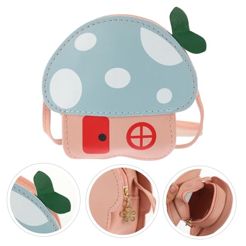 FRCOLOR 1Pc Cartoon Mushroom Coin Bag for Boy Girl Cute Crossbody Purse Fashionable Change Bag for Snacks and Coins Premium PU Material Toddlers Pink2