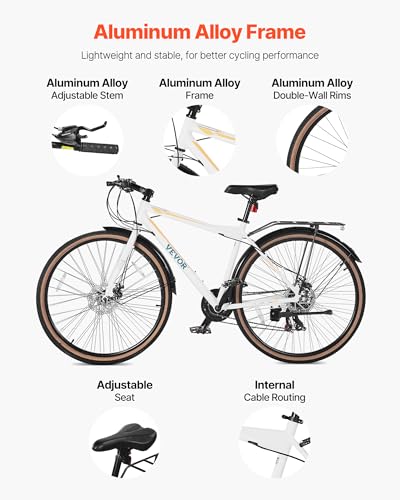 VEVOR Hybrid Bike, Lightweight Aluminum Frame Bike, 700c