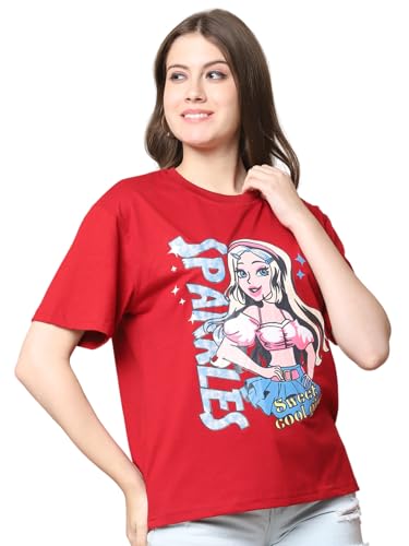 Image of Preneum Women's Cotton Cool Graphic Printed Baggy Fit Drop-Shoulder Sleeves Cotton Oversized T-Shirt