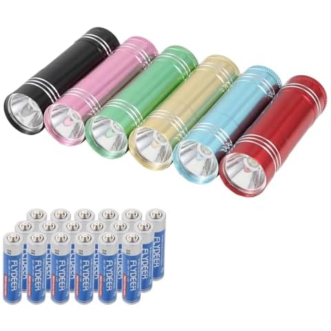 Hilngav 6 Pack Mini Flashlight Set, Aluminum LED Handheld Torches with Lanyard, Assorted Colors, Batteries Included for Party Favors, Night Reading, Christmas Gifts Stocking Stuffers Cover