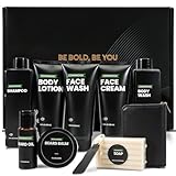BODY & EARTH Geschenke für Männer - Zedernholz Herren Pflege Geschenkset, 10-teiliges Pflegeset mit Bartöl, Balsam, Shampoo & Accessoires, Geburtstagsgeschenk für Männer