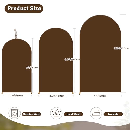 Image of Brown Arch Backdrop Cover 6FT Polyester Fitted Wedding Arch Stand Covers Round Top Chiara Arch Covers Stretchy Backdrop Cover for Birthday Party Ceremony Banquet Decoration