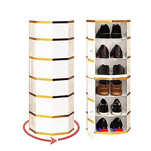 Zapatero vertical giratorio blanco y dorado para pasillo moderno 3