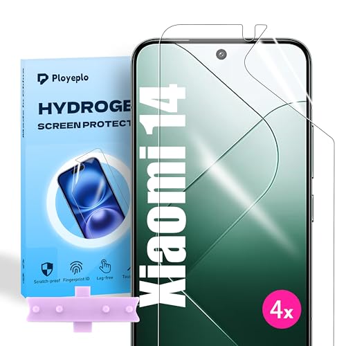 Ployeplo Protection Écran Hydrogel pour Xiaomi 14, 4 Pièces Film Flexible Soft HD, Anti-Rayures Film Protecteur TPU Souple, Compatible avec Lecteur d’Empreinte, Facile à Installer