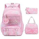 Scothen Backpack for Girls, Rainbow Butterfly Girls Backpacks with Lunch Bag Pencil Case Set, Kids Backpack Kindergarten Elementary Middle School Book Bag for Teen Girl Children Students