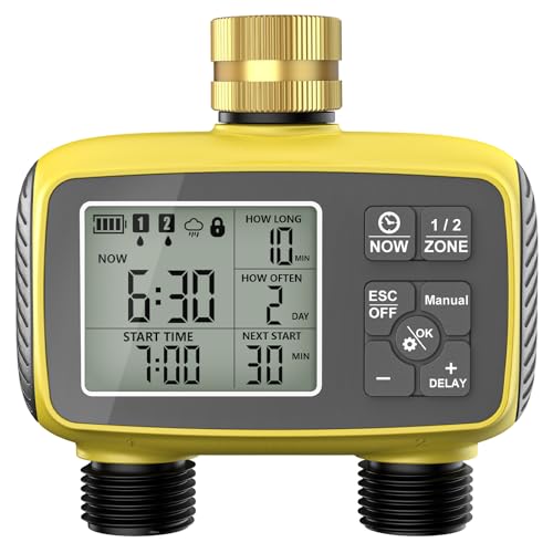Programmable 2-Zone Smart Sprinkler Timer - Outdoor Automatic Irrigation Water Timer with Rain Delay...