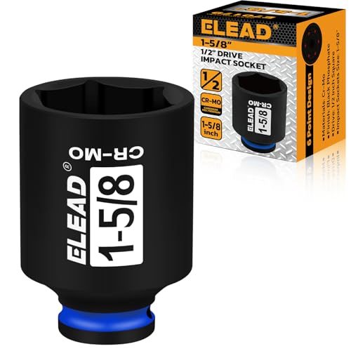 Image of ELEAD 1 /2 inch Drive Deep Impact Socket, 1-5 /8 inch SAE 6 Point 1 /2-inch Drive Impact Axle Nut Sockets, CR-MO Nut Socket Set, Oil Filter Sockets, Tools for Easy Removal of Axle Shaft Nuts
