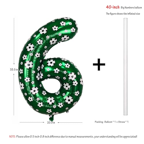Image of 40 Inch Soccer Number 6 Balloons Large Foil Balloon Number 6 Birthday Deco | World Cup Sports Soccer Theme Decoration For Soccer Party And Boy'S 6 th Birthday