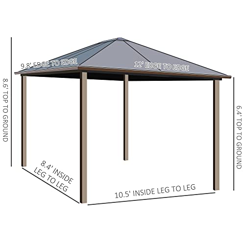 Outsunny 10' X 12' Hardtop Gazebo Canopy With Galvanized Steel Roof, Aluminum Frame, Permanent Pavilion Outdoor Gazebo With Hooks, Netting And Curtains For Patio, Garden, Backyard, Brown #TOP2