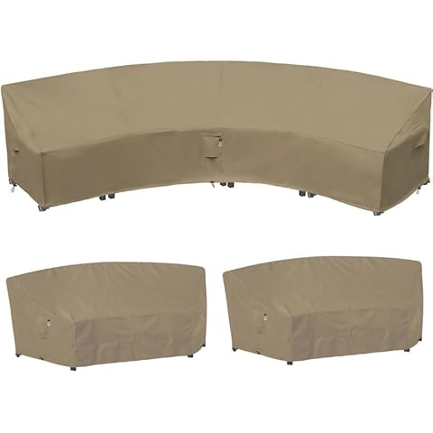 Heavy Duty Curved Patio Furniture Cover Waterproof,Desert Khaki 96"(65") Bundles Curved Outdoor Couch Cover 190"(128") Cover