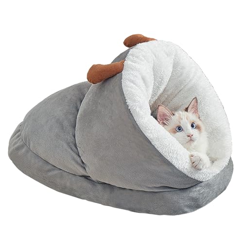 Cama Gato Cueva Cama para Gatos 1 Pieza 35 * 25 * 25cm Cueva para Gatos Cama Gatos Invierno Cama para Gatos Casa para Gatos Interior Algodón Cama de Gato Casa para Gatos (Gris, M)