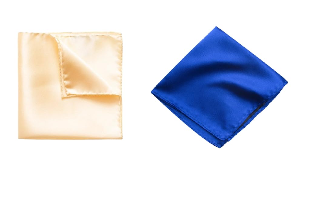 Men's Pocket Square Set – Golden & Royal Blue (Pack of 2) | 10x10 inch Satin Finish Handkerchief for Sherwani, Suit, Blazer, Wedding & Formal Wear-image-11