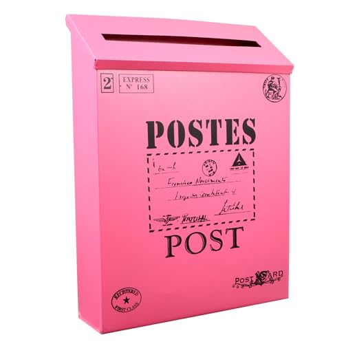 Beavorty Boîte aux Lettres Murale Vintage en Tôle Métallique Rose Fuchsia 29x22x6 Cm, Décoration Intérieure Rétro, Accessoire Photo Multifonction pour Rangement Courrier et Journaux