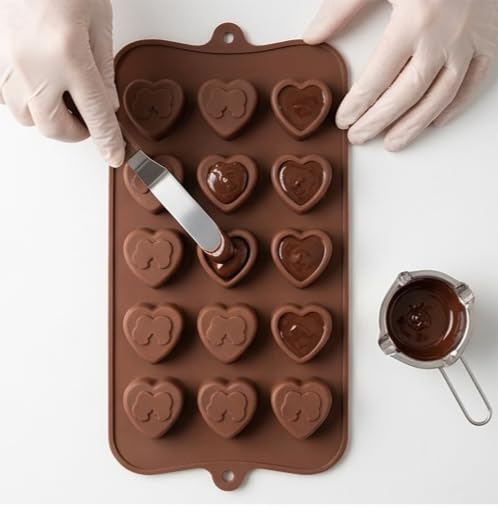 Image of ARTO Kiss Shaped Silicone Chocolate Mould, 15 Cavity, Lip Shape Candy Tray for Valentine's Day Gifts & Bachelorette Party Favors. Food Grade, Non-Stick DIY Baking Tool (Brown)