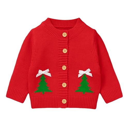 Generisch 2025 Cárdigan de punto de árbol de Navidad para bebé, suéter de punto de manga larga con botones, ropa de invierno para niños, rojo, 18-24 meses
