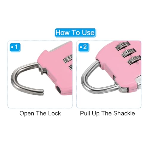Image of PATIKIL Security Steel Cable with 3 Digit Combination Lock, 2 Set Travel Padlock 6.6Ft Coated Safety Wire Rope Double Loop for Luggage Suitcase, Pink