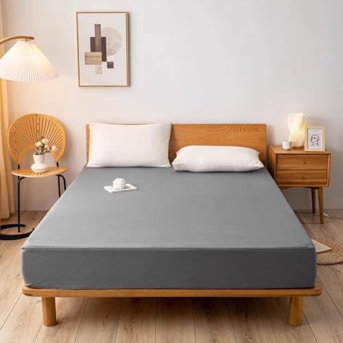 Funda protectora de colchón gris tamaño Queen de 150 x 200 cm + 10 cm, transpirable, a prueba de polvo, con cremallera, cómoda sábana bajera ajustable de 360°, cubrecolchón de envoltura completa