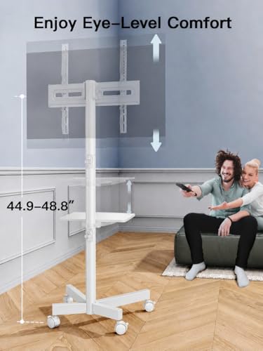 Image of PERLESMITH Rolling White TV Stand for 23-65 Inch TVs up to 99 lbs, Portable TV Stand on Wheels with Height Adjustable Shelf, Outdoor Mobile White TV Cart for Bedroom, Max VESA 400x400mm, PSTVMC04W