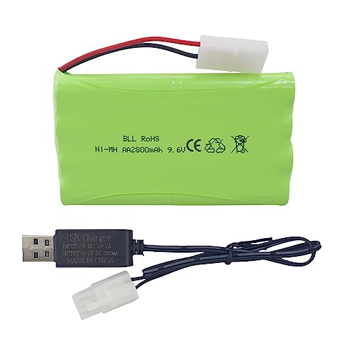 MOONZON AA 9.6V 2800mAh Rechargeable Battery with Tamiya Plug and USB Charging Cable Suitable for RC Toy Cars, Trucks, Tanks, Engineering Vehicles, RC Ships Spare Battery Pack