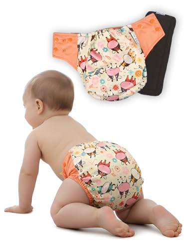 Image of POLKA TOTS Reusable Cloth Diapers for Babies | Adjustable Leak-Proof Cotton Nappies | High Absorbent & Washable Diaper with Leak-Proof Cover & 5-Layer Bamboo Charcoal Insert for Newborns (0-24 Months)