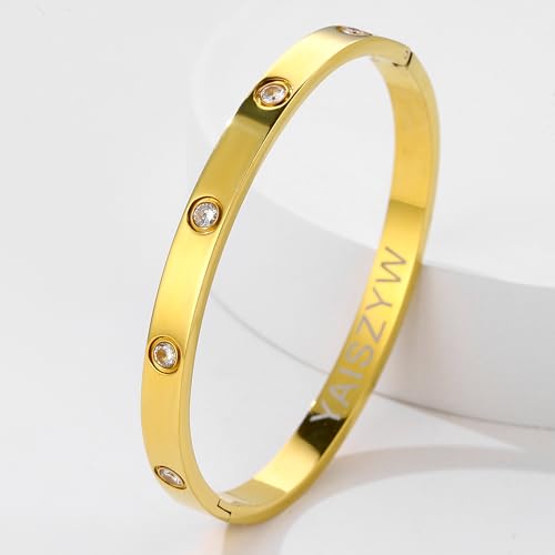 Women's Stainless Steel 18K Gold-Plated Cubic Zirconia Bracelet, Love and Friendship Jewelry Bracelet, Cuff Crystal Jewelry for Mother's Day, Father's Day, Valentine's Day, the Best Gifts for Married and Birthdays2