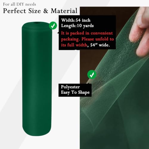 Image of IONTACH Hunter Green Tulle Fabric 54 Inch X 10 Yards Tulle Roll | Sheer Tulle Fabric Bolt for Tutus, Table Skirts, Wedding Backdrops, Ceiling Decor, Baby Showers & Crafts