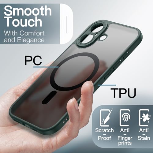Image of JETech Magnetic Case for iPhone 17 6.3-Inch Compatible with MagSafe, Shockproof Slim Phone Cover with Built-in Camera Control Button, Matte Translucent Back (Dark Green)