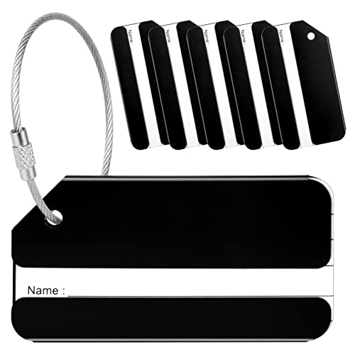 Yizhet Etiquetas para Equipaje Viaje, 6 Piezas Identificador Maletas Viaje Aluminio Etiquetas para Maletas de Viaje Avión ID Tag con Anillos de Acero Evitar la Pérdida de Bolsas y Maletas (Negro)