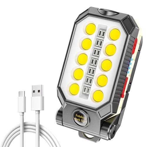 Bizcasa Lampada da Lavoro Torcia LED, USB Ricaricabile, Lampade di Ispezione 4 modalità lampada Portatile con Base Magnetica e Gancio per Campeggio, BBQ, Emergenza, Riparazione, Officina (AD)