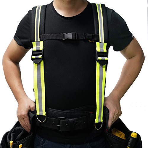 Image of MELOTOUGH Tool Belt Suspenders Construction Work Suspender with Reflective Strip Hi Vis Safety Work Padder Shoulder Suspender (Hi Vis Lime)